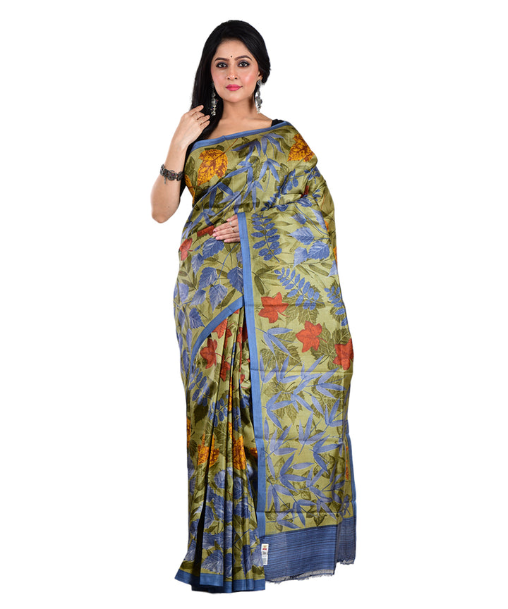 Multicolor bengal hand printed silk saree