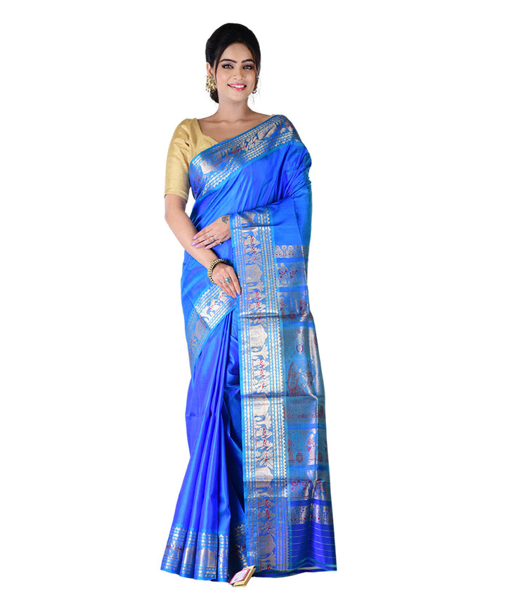 Navy blue handwoven silk saree