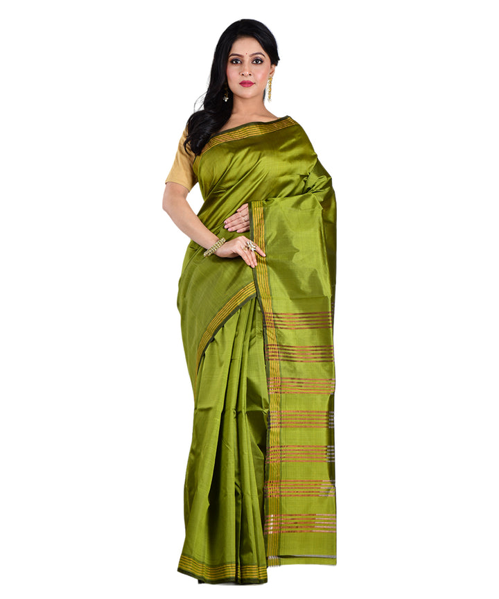 Dark green handwoven silk saree