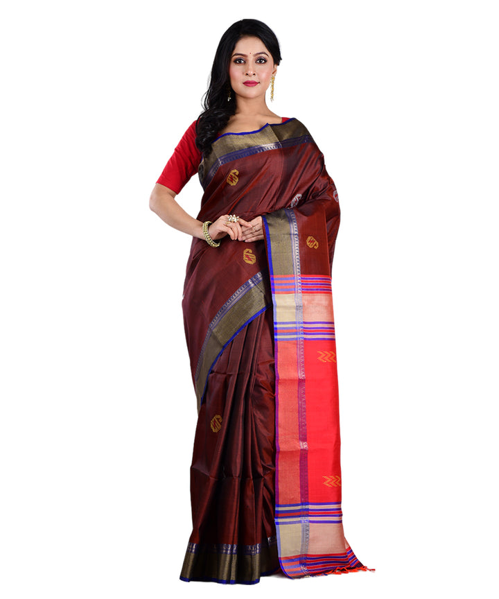 Maroon multicolor handwoven silk saree