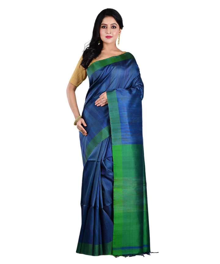 Navy blue dark green handwoven silk saree