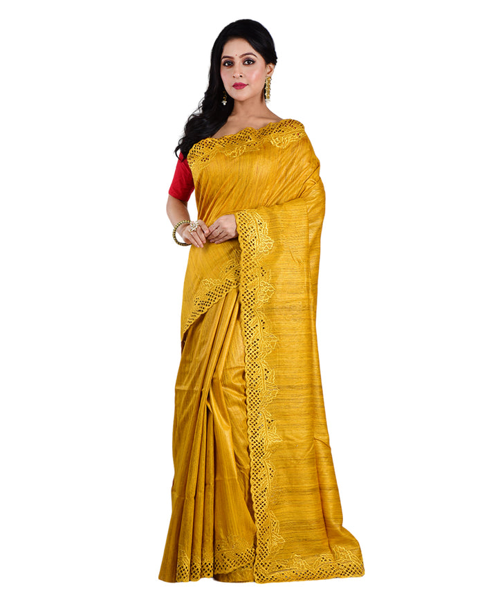 Yellow handwoven tussar silk saree