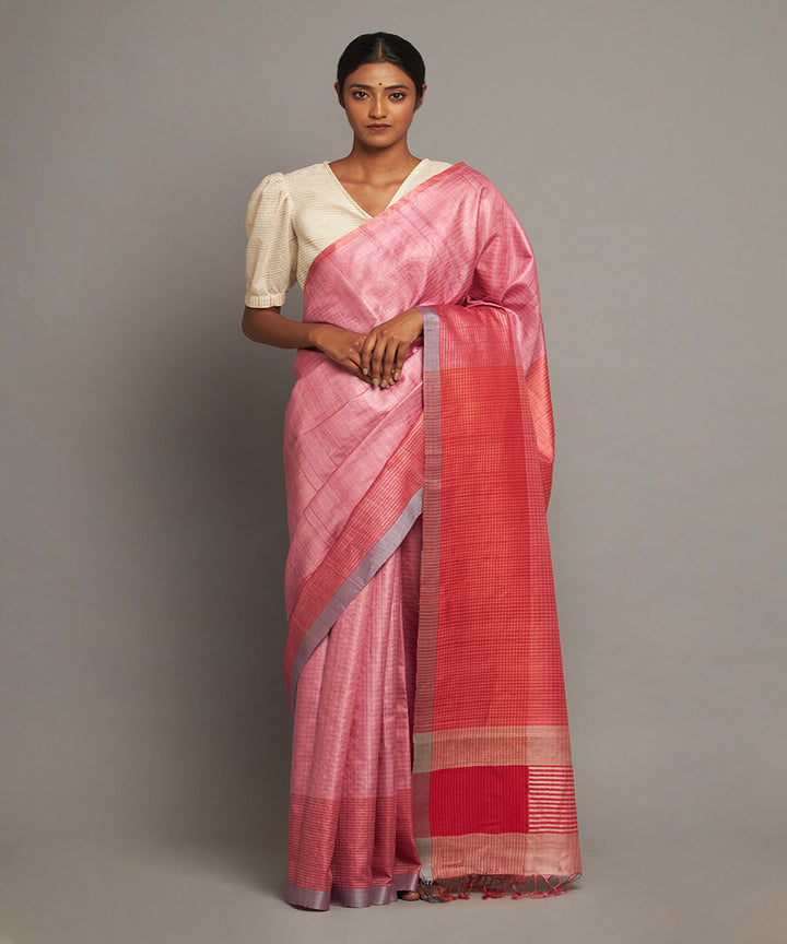 Pink tussar silk handwoven chhattisgarh kosa saree