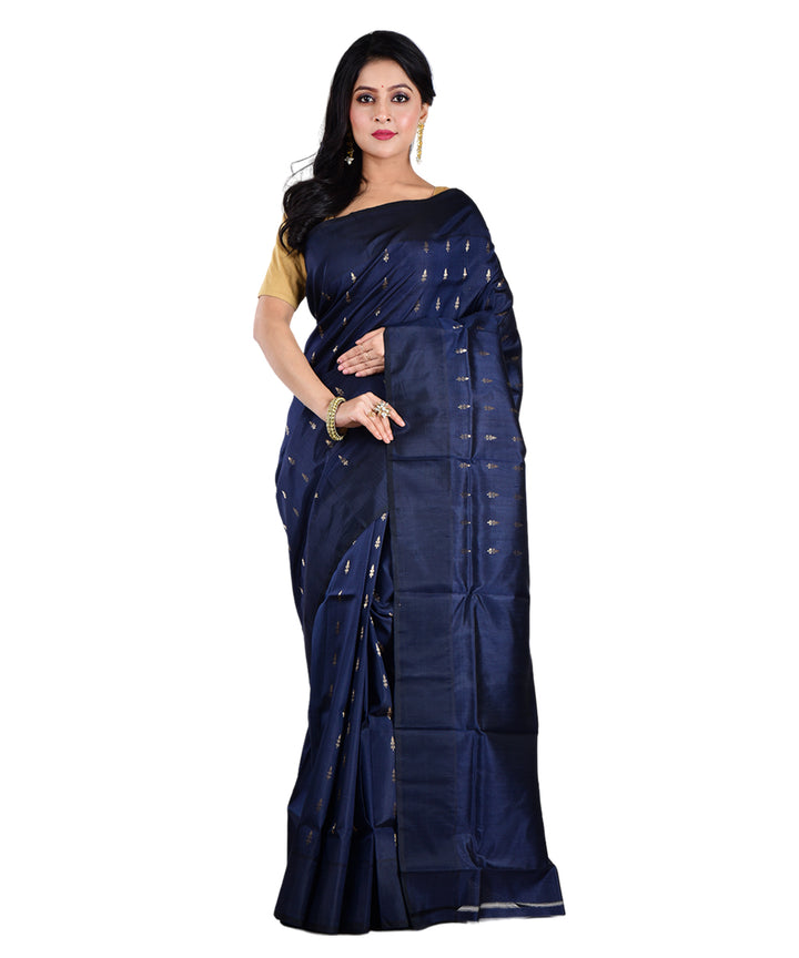 Navy blue silk handloom saree