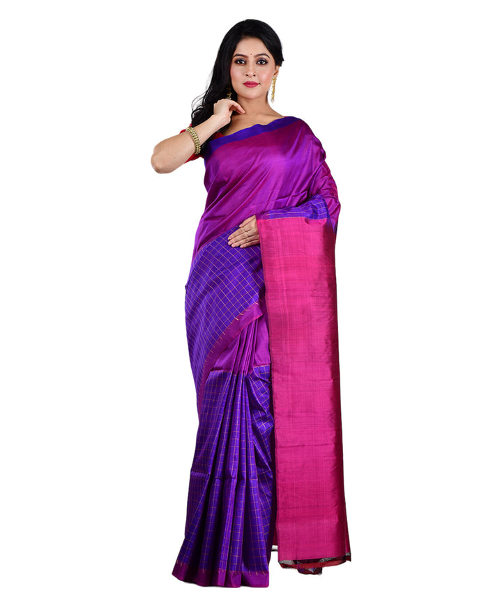 Navy blue purple handwoven silk saree