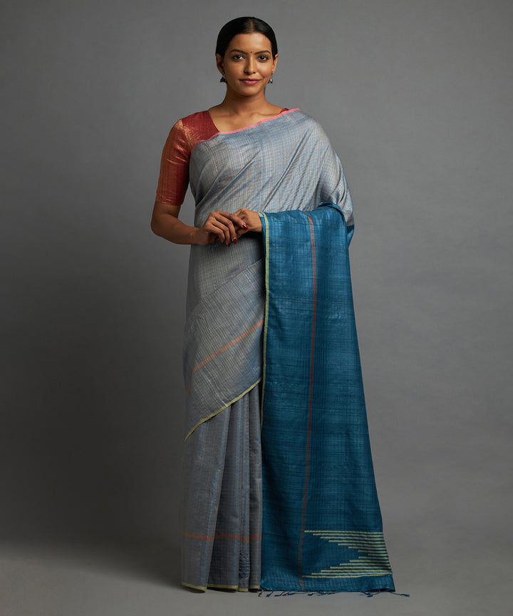 Lavender persian blue tussar silk handwoven chhattisgarh kosa saree