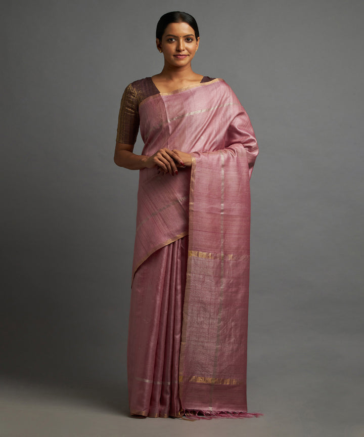 Blushing pink tussar silk hand woven chhattisgarh kosa saree