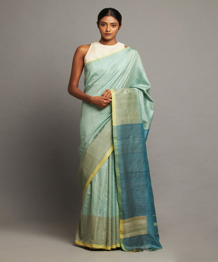 Aqua blue tussar silk hand woven chhattisgarh kosa saree