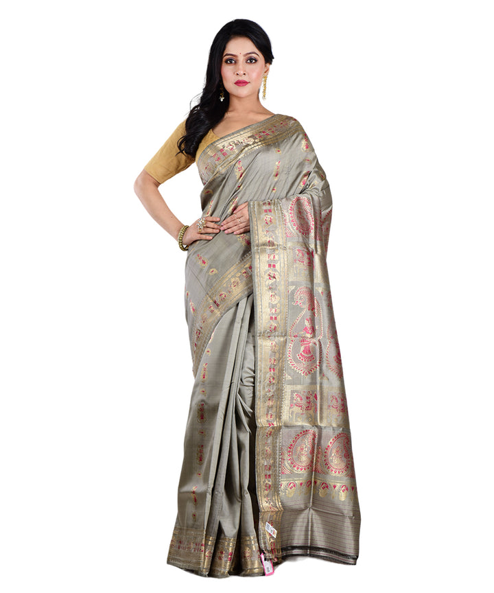 Grey handwoven silk saree