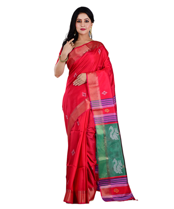 Red multicolor handwoven silk saree