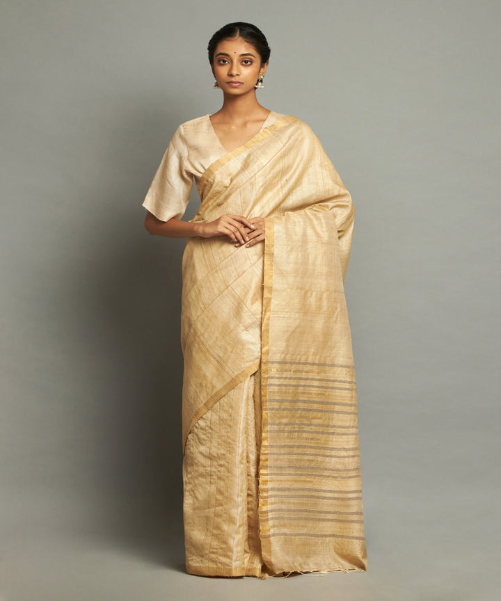 Natural tussar silk hand woven chhattisgarh kosa saree