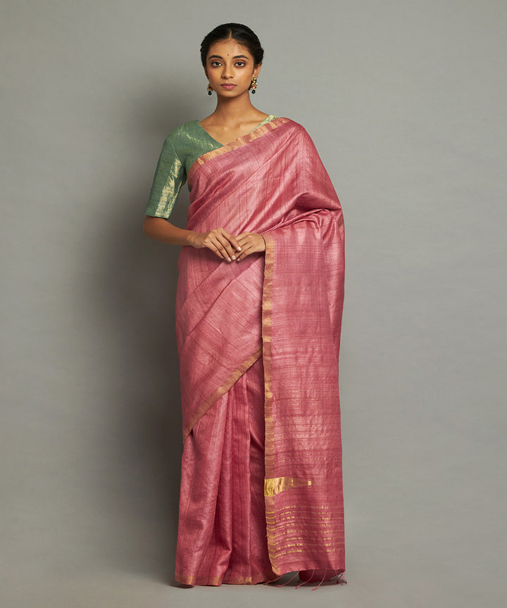 Coral tussar silk hand woven chhattisgarh kosa saree