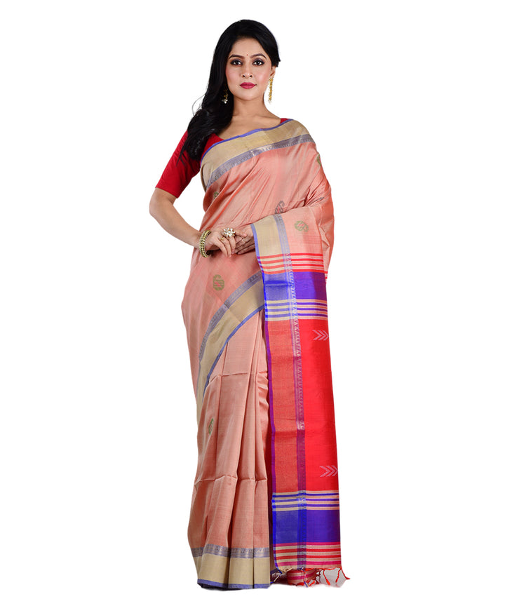 Peach multicolor handwoven silk saree