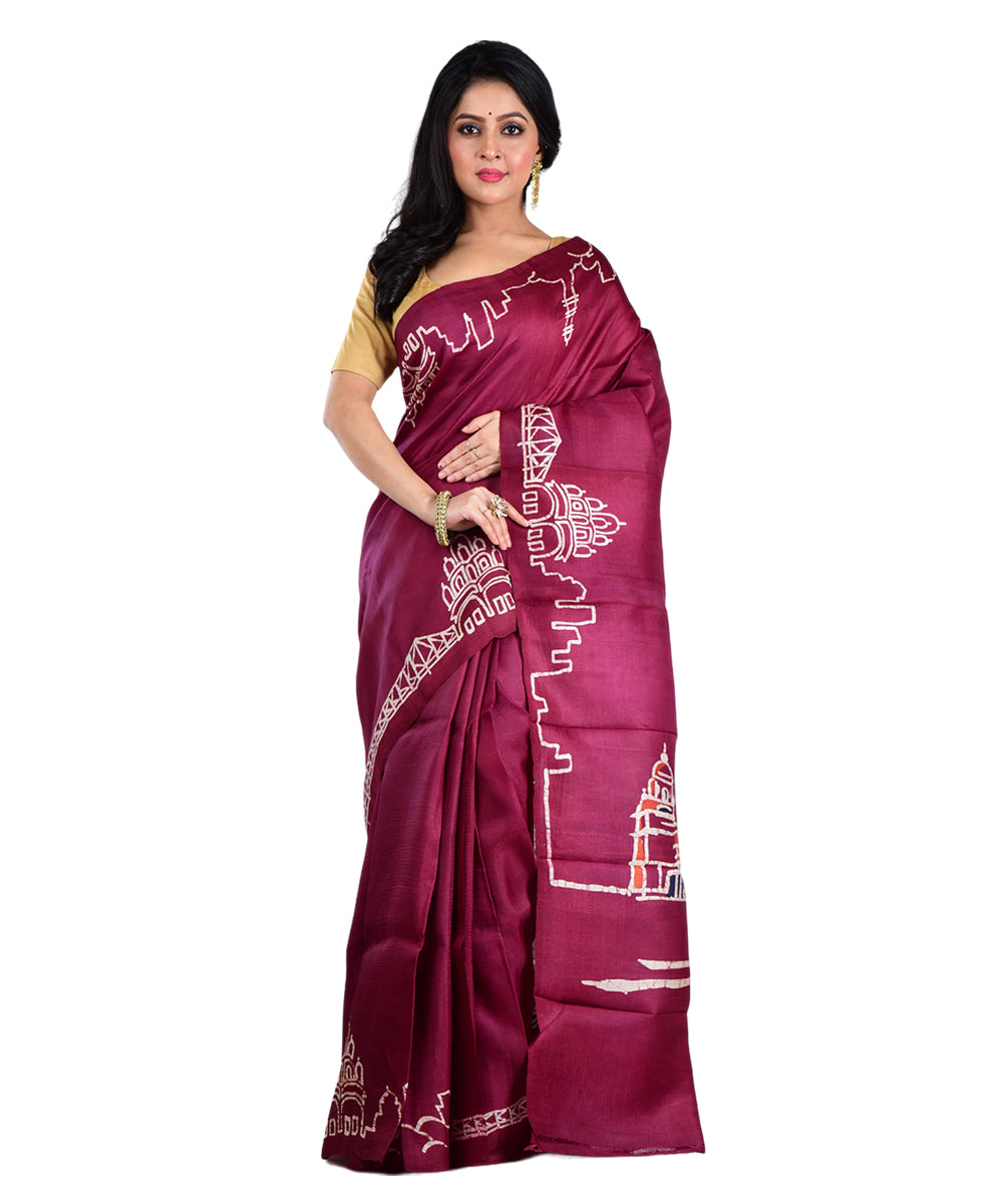 Maroon red handloom silk saree