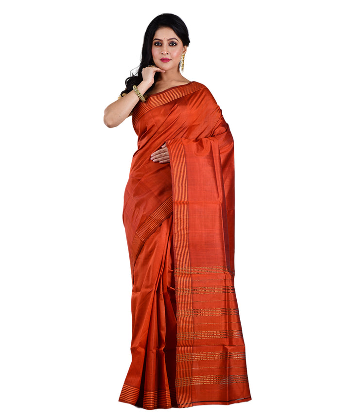 Orange handwoven silk saree