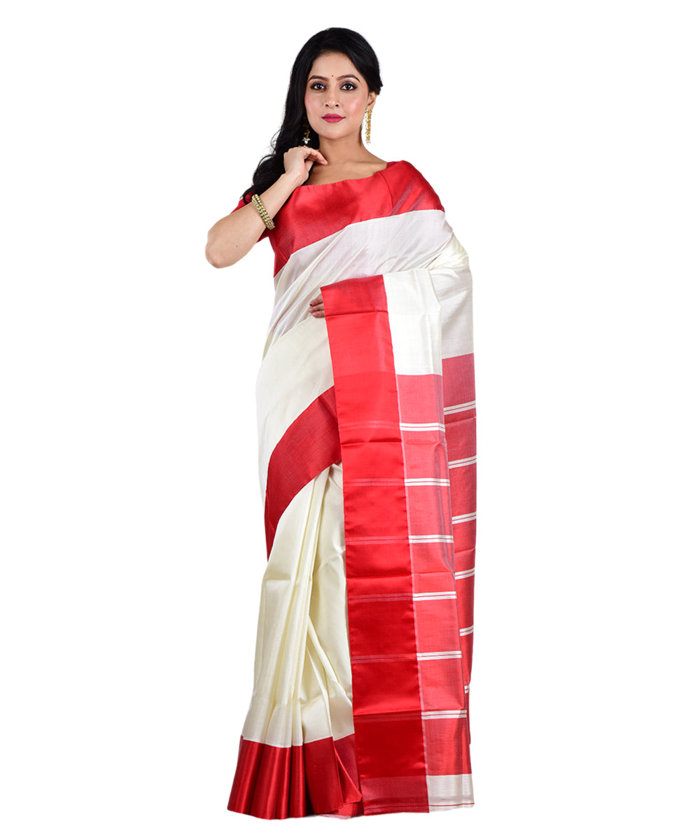 White red handwoven silk saree