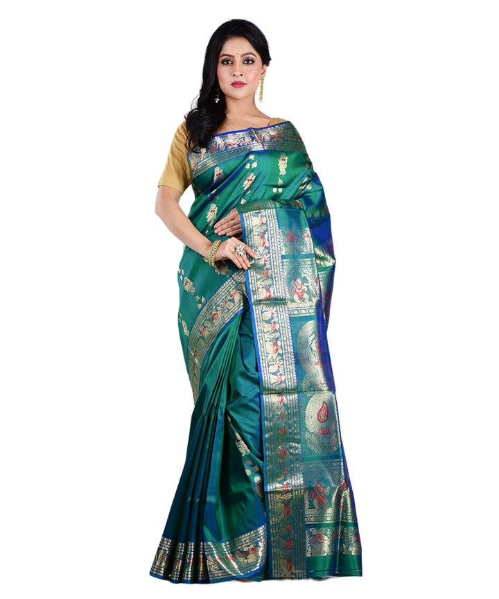 Dark green silk handwoven saree