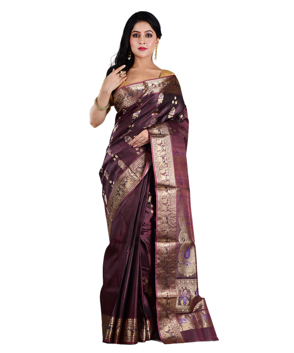 Brown silk handwoven saree