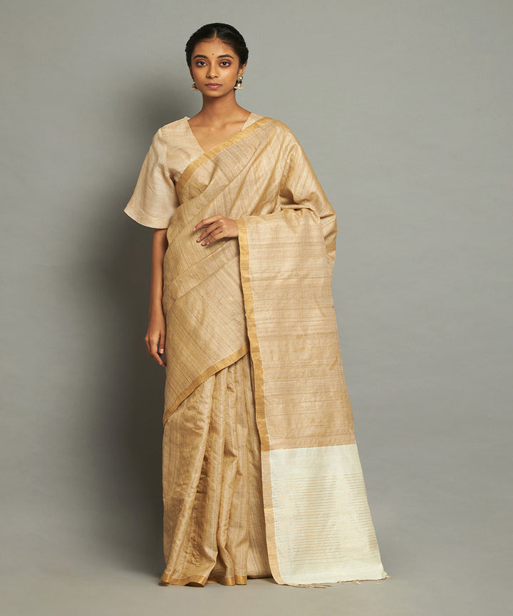 Natural gold tussar silk hand woven chhattisgarh kosa saree