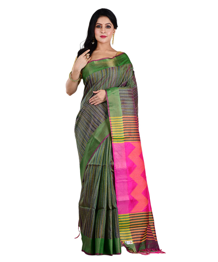 Multicolor pink handwoven silk saree