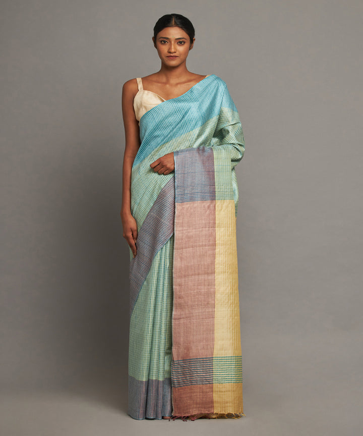Light blue tussar silk hand woven chhattisgarh kosa saree