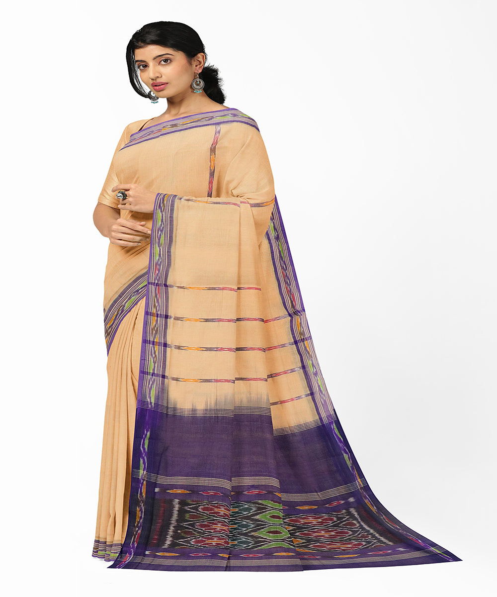 Cream violet handwoven rajahmundry cotton saree