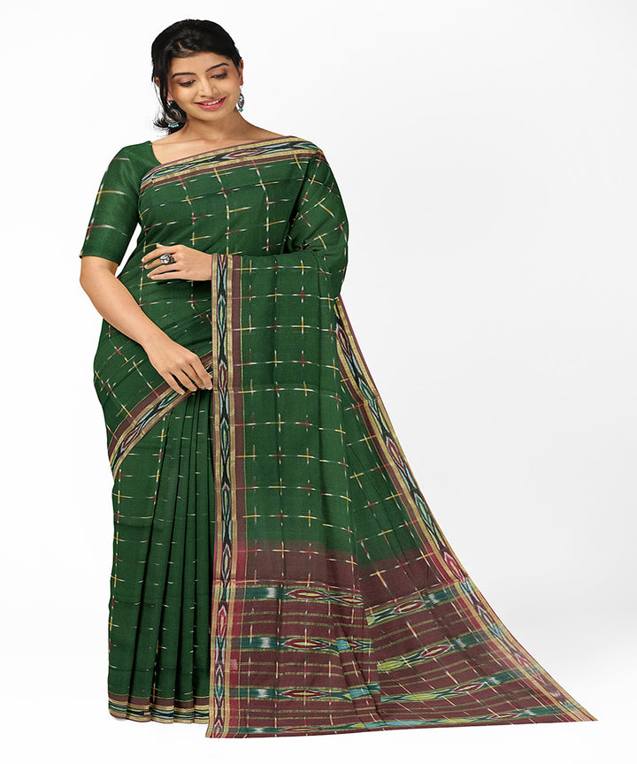 Green brown rajahmundry handwoven cotton saree