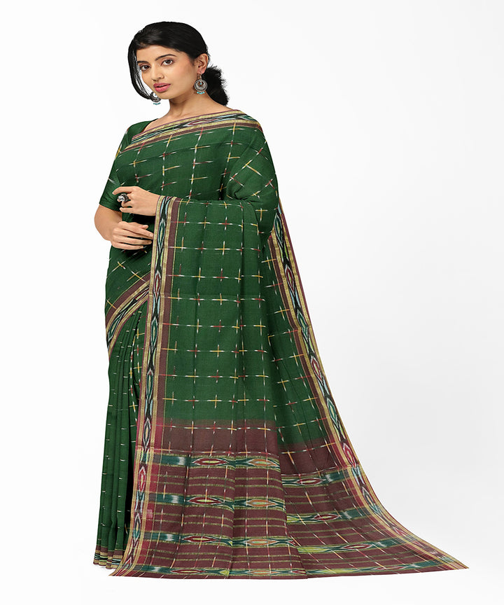 Green brown rajahmundry handwoven cotton saree
