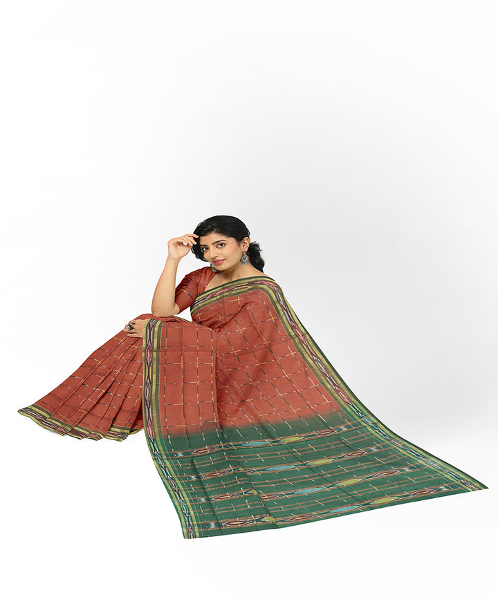 Brown green handwoven rajahmundry cotton saree