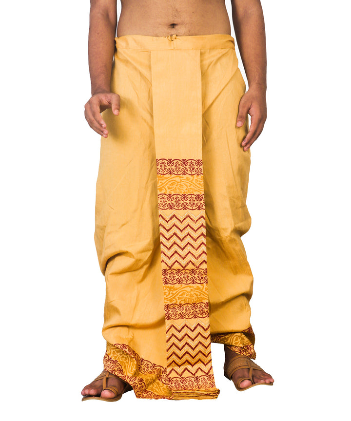 Mustard hand block printed art silk dhoti