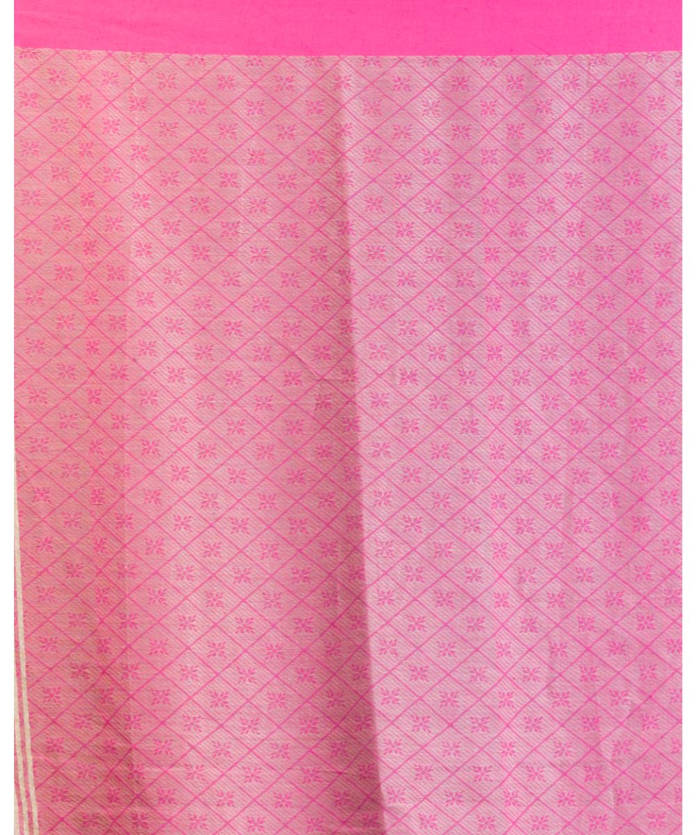 Off white pink handwoven bengal cotton saree