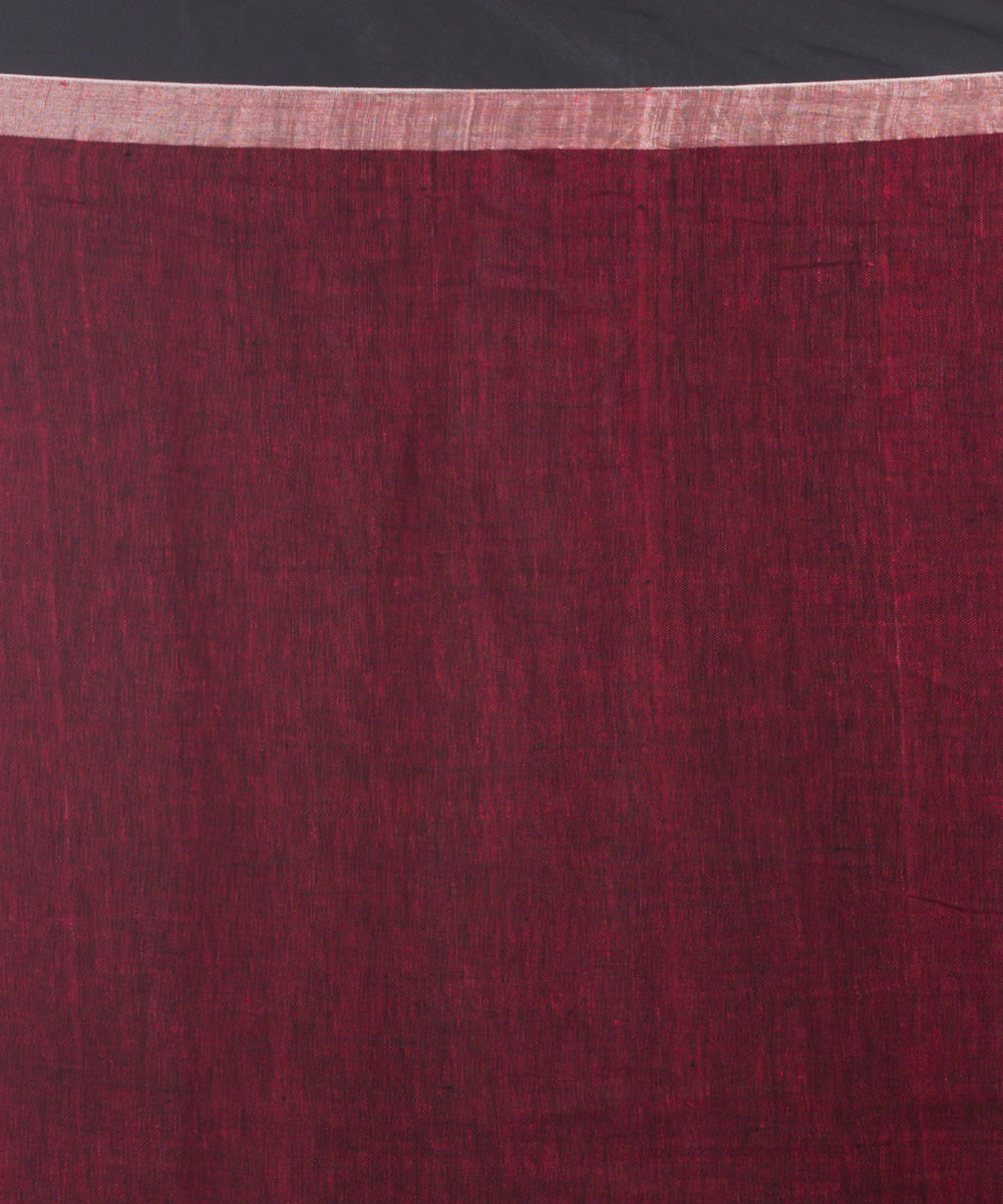 Maroon handloom bengal linen saree