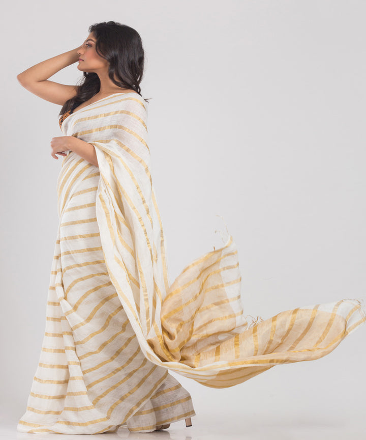 White handloom bengal linen saree