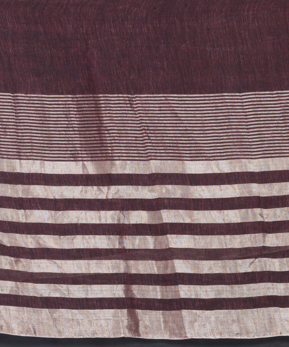 Brown striped handloom bengal linen saree