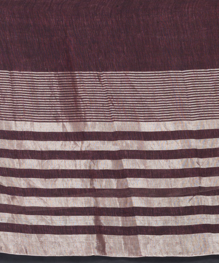 Brown striped handloom bengal linen saree