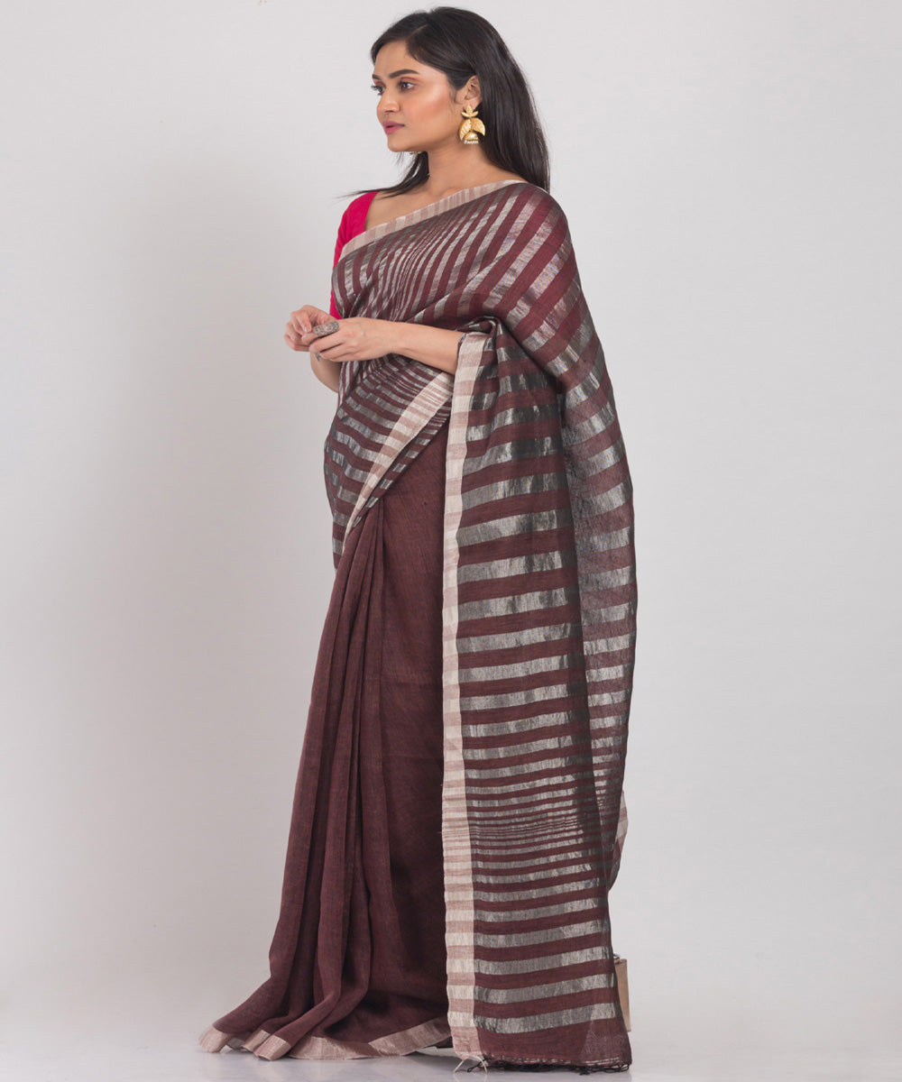 Brown handloom bengal linen saree