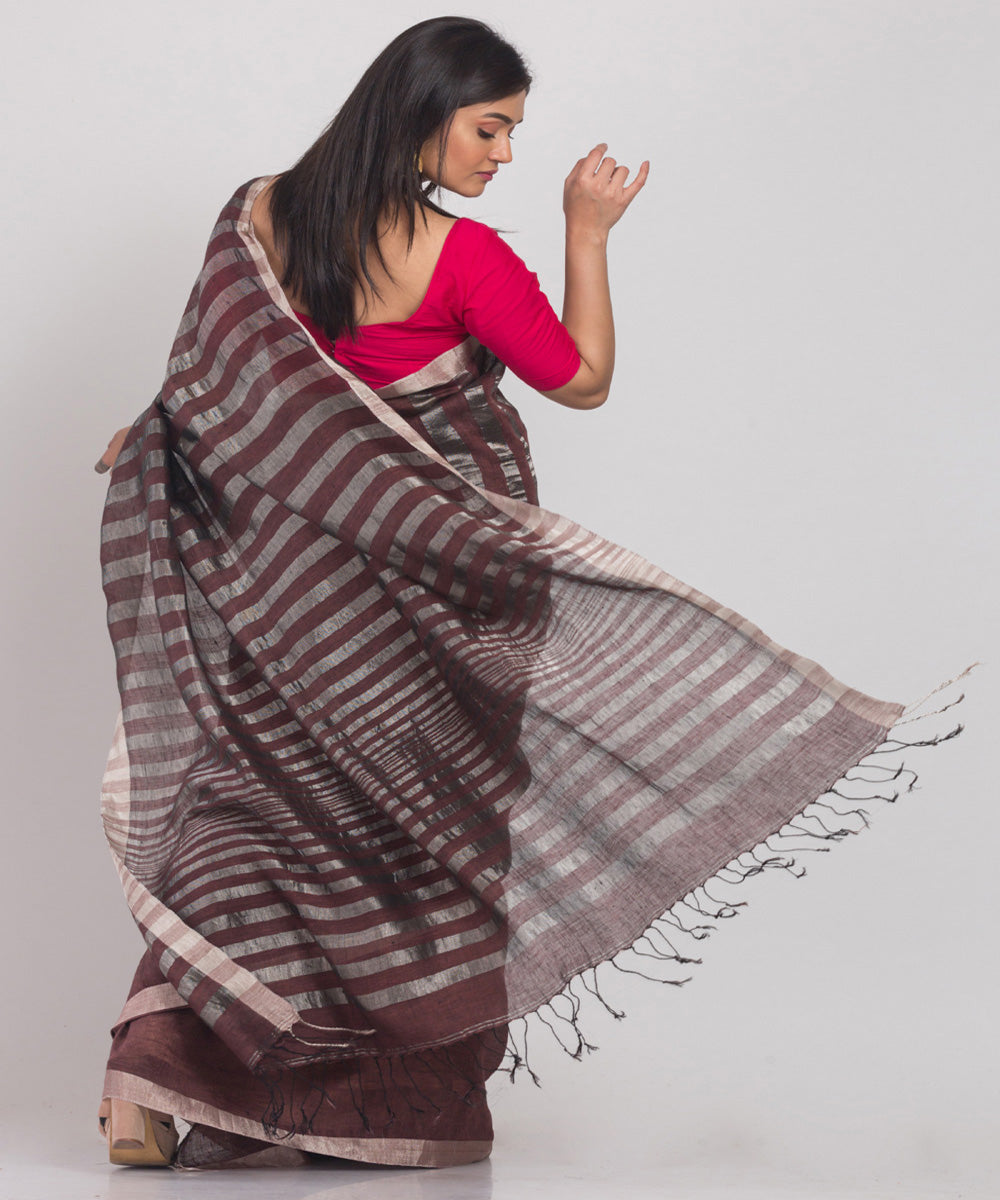 Brown handloom bengal linen saree