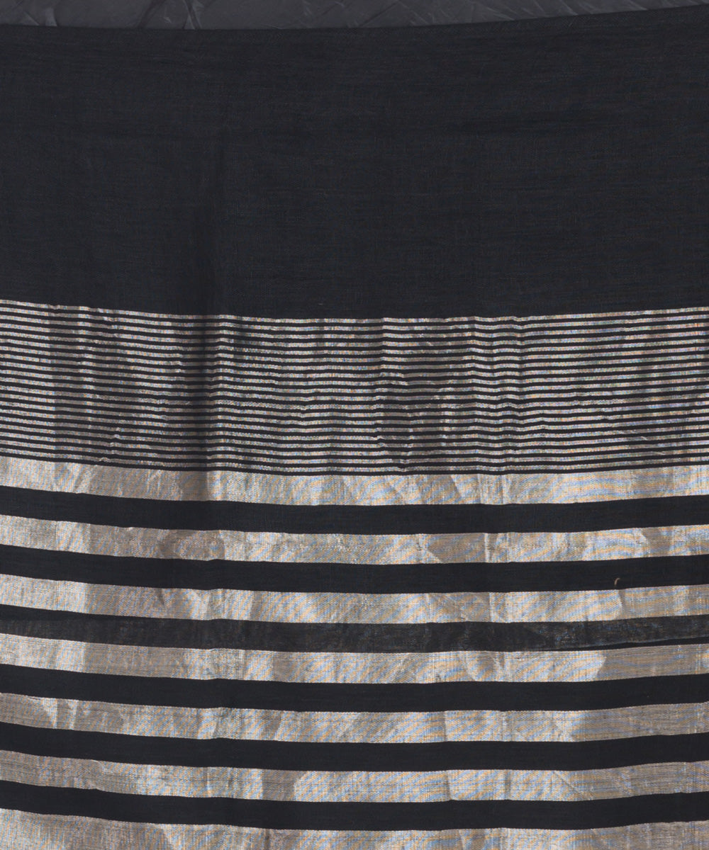 Black offwhite handloom bengal linen saree