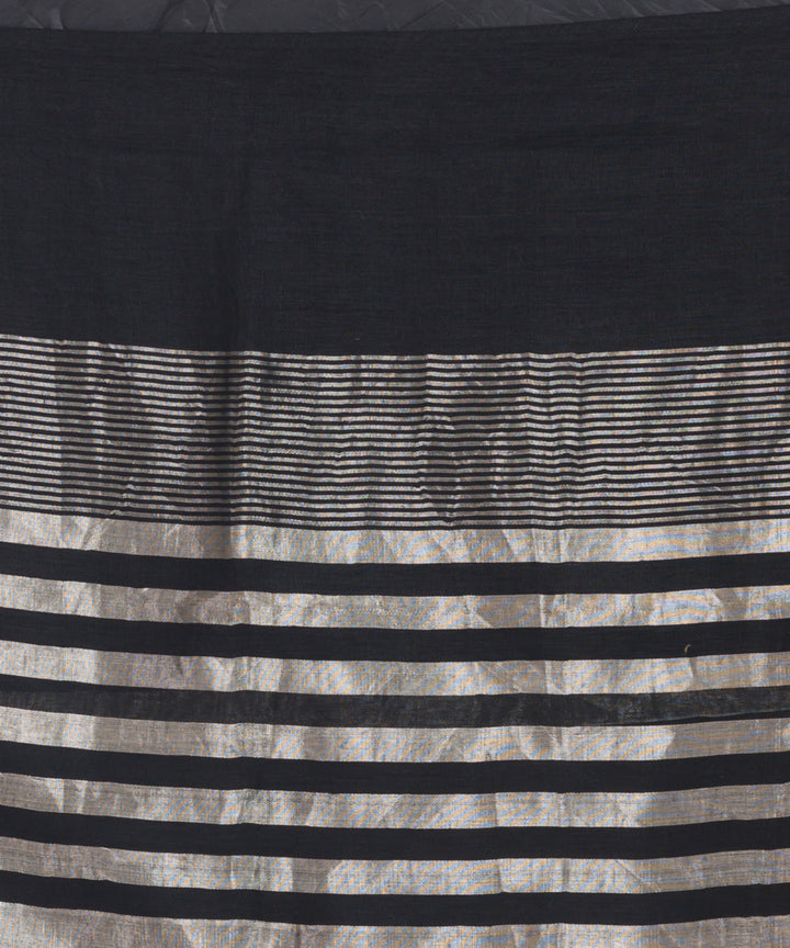 Black offwhite handloom bengal linen saree