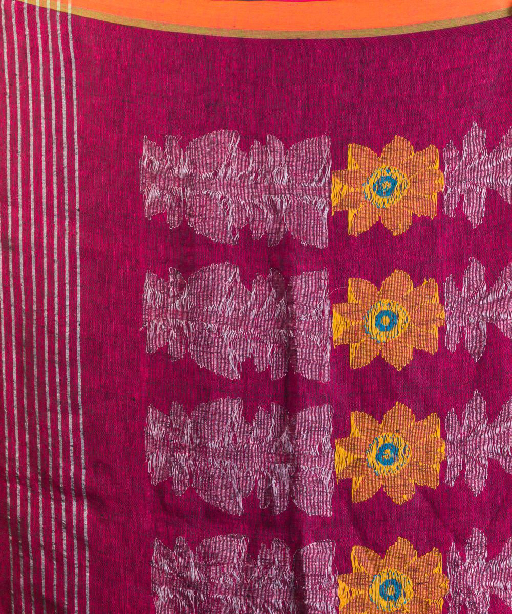 Maroon handloom bengal linen saree