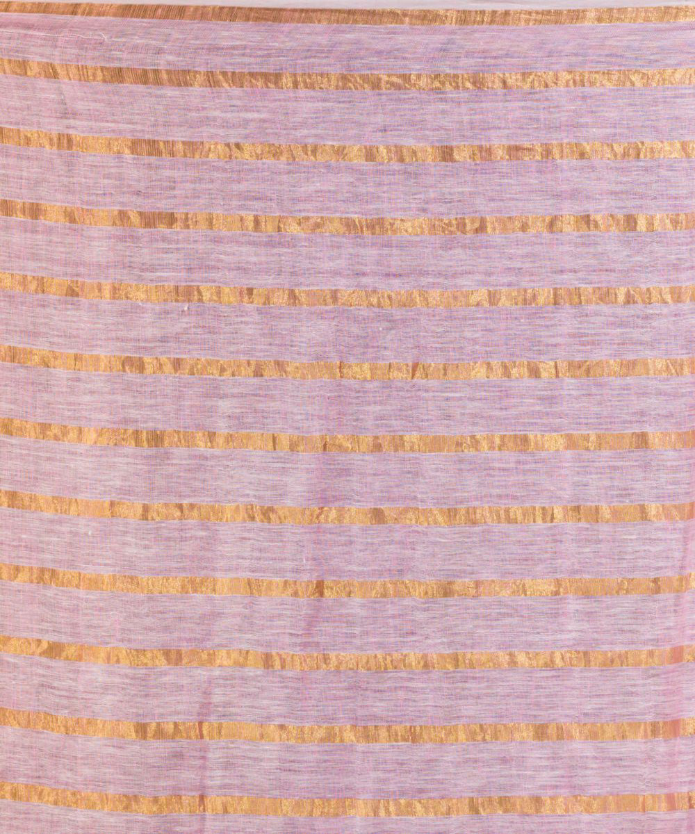 Pink hand loom linen bengal saree