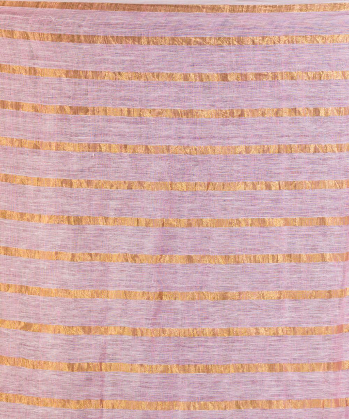Pink hand loom linen bengal saree