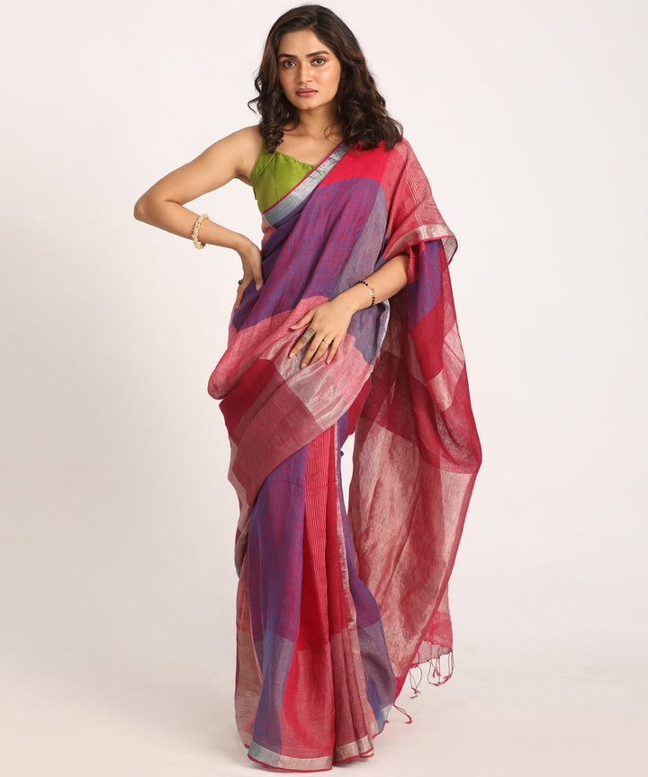 Deep pink handloom bengal linen saree