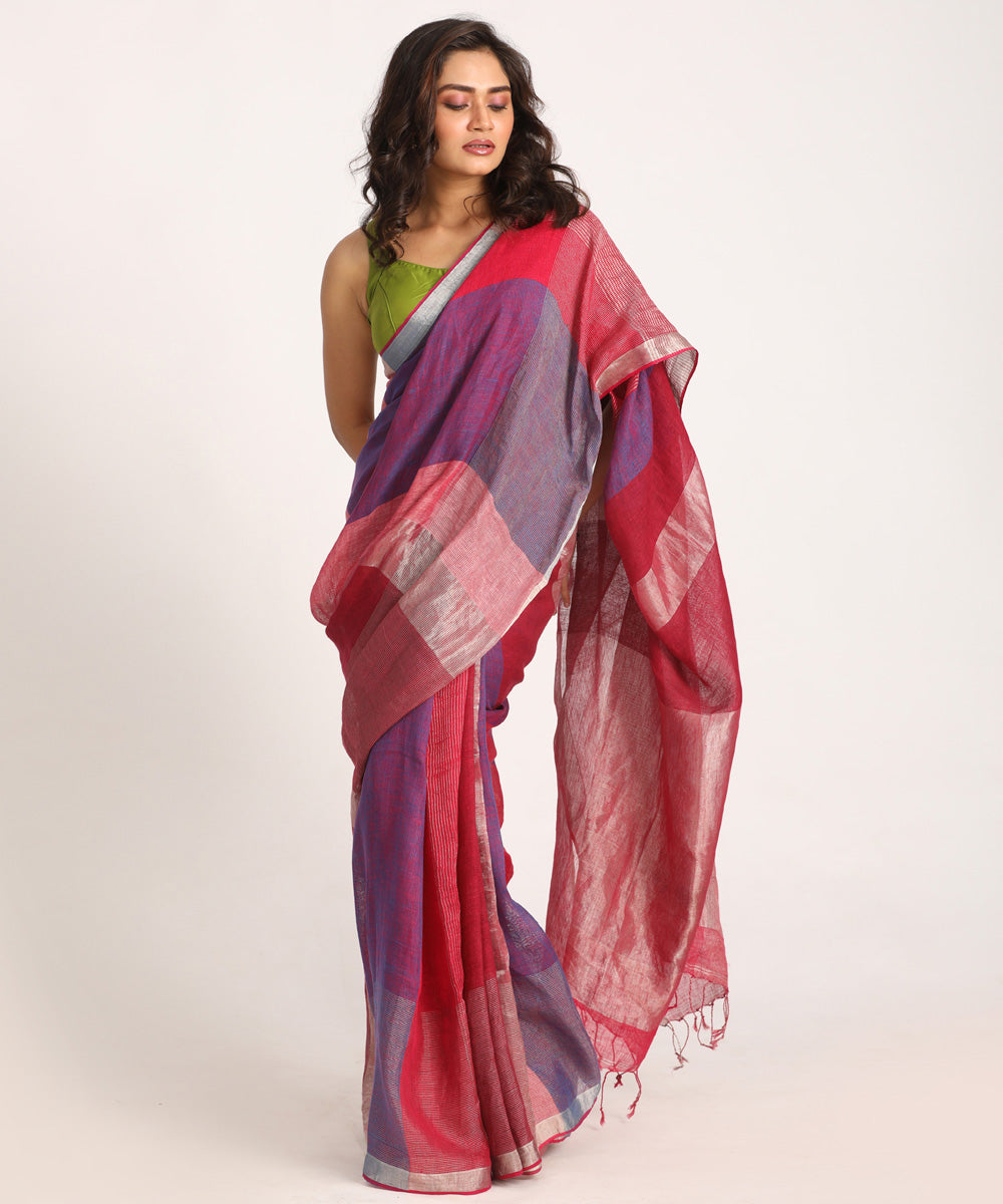 Deep pink handloom bengal linen saree