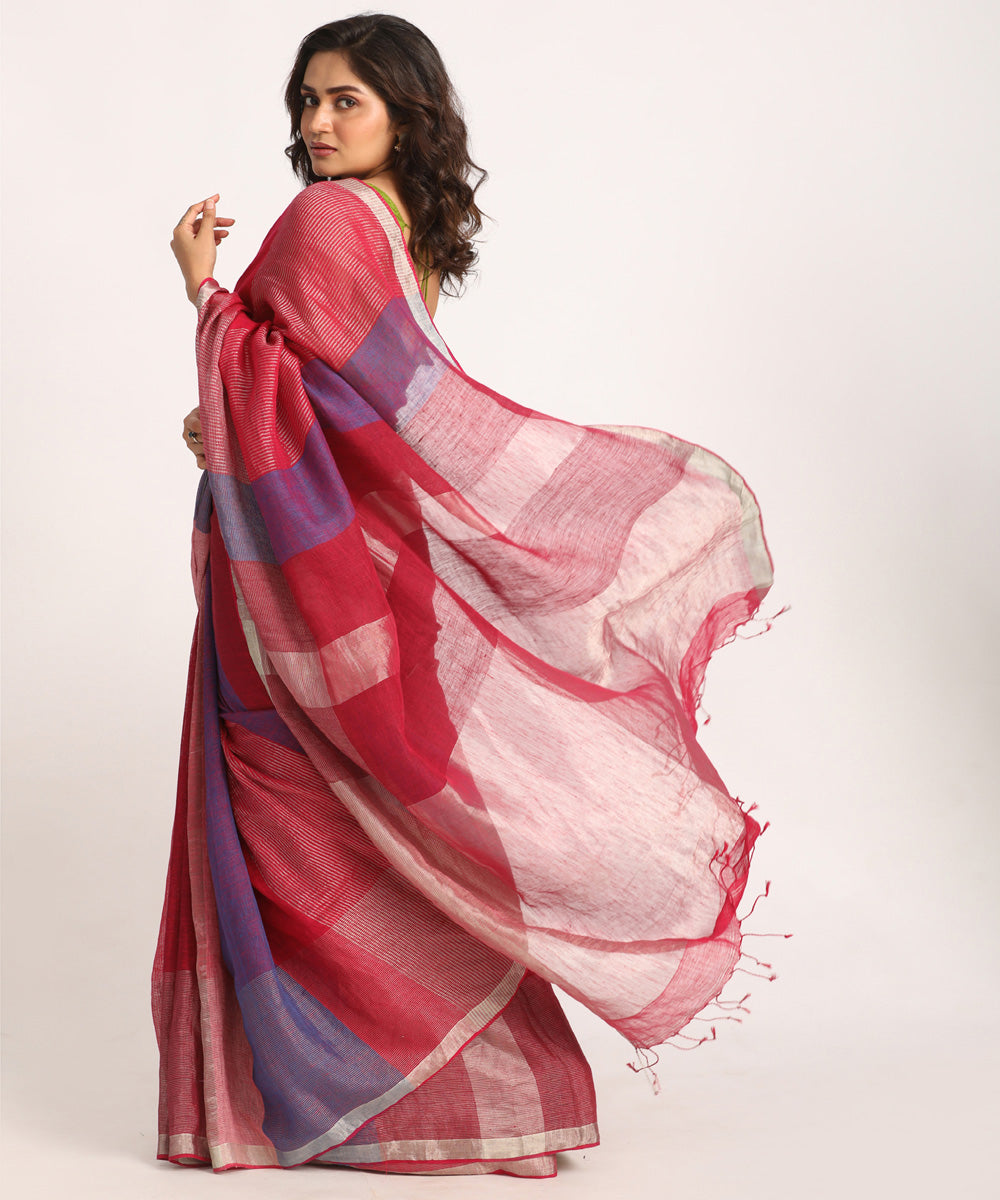 Deep pink handloom bengal linen saree