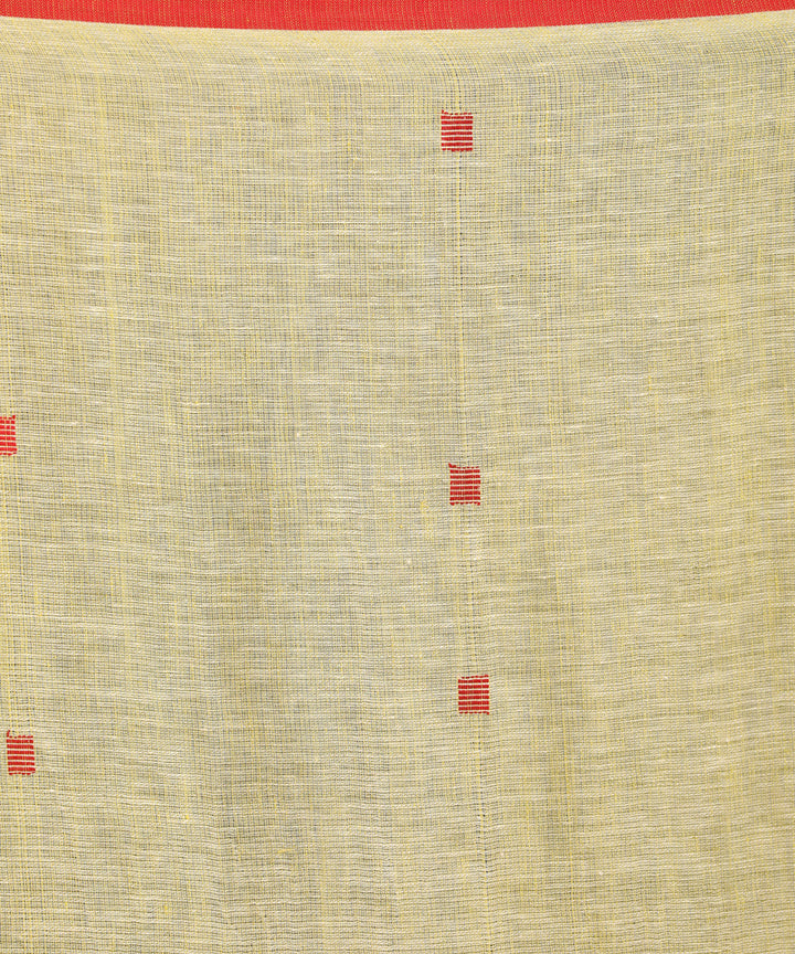 Lemon red hand loom bengal linen saree
