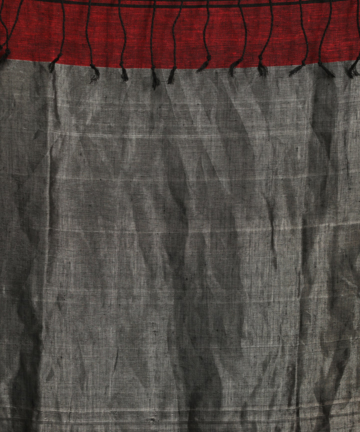 Black red bengal handloom linen saree