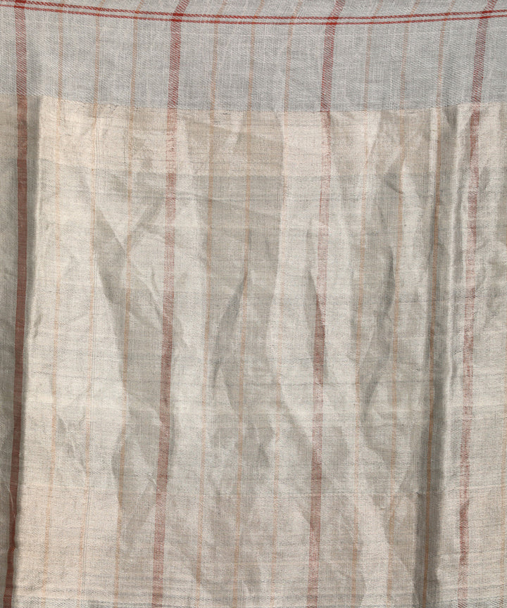 Grey striped handloom bengal linen saree