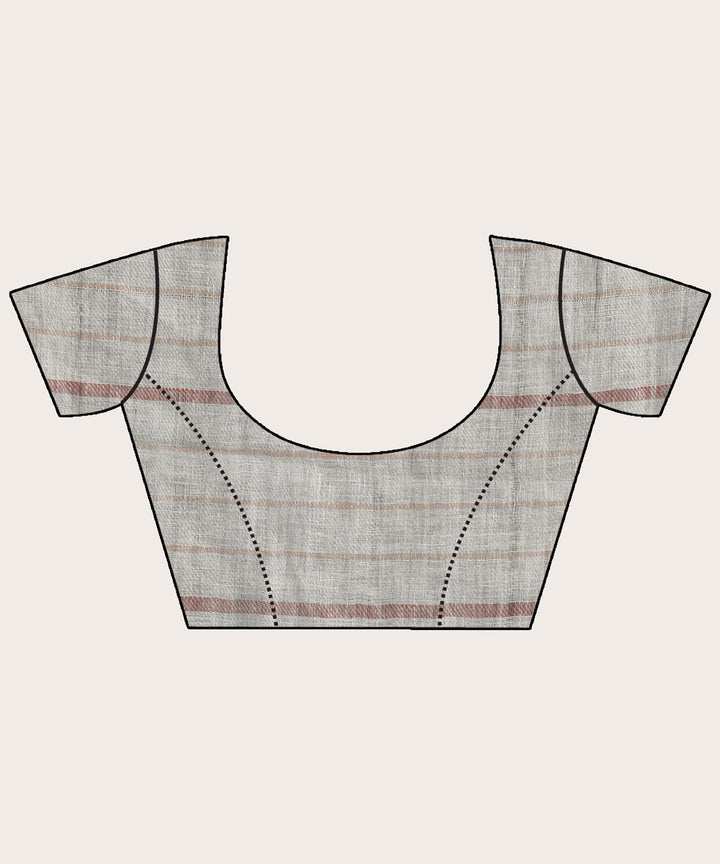 Grey striped handloom bengal linen saree