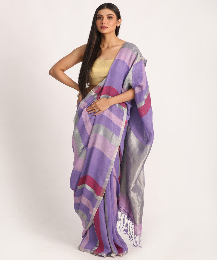 Lavender handloom bengal linen saree